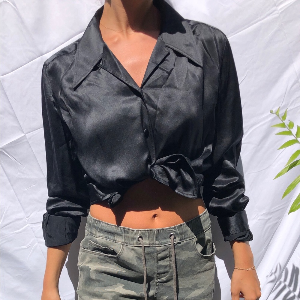 Satin black western styled button down